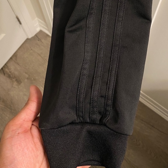 adidas Men's Essentials Warmup 3 Stripes Black on Black Track Jacket - Picture 10 of 12